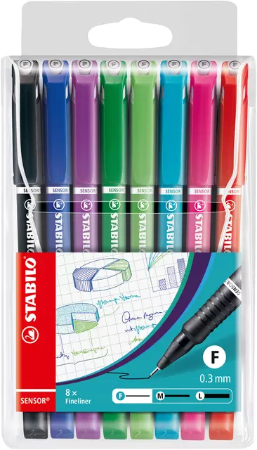 Fineliner STABILO Sensor 189/8 fijn assorti etui à 8 stuks