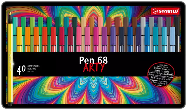 Een Viltstift STABILO Pen 68/40 Arty medium assorti blik à 40 stuks koop je bij De Joma BV
