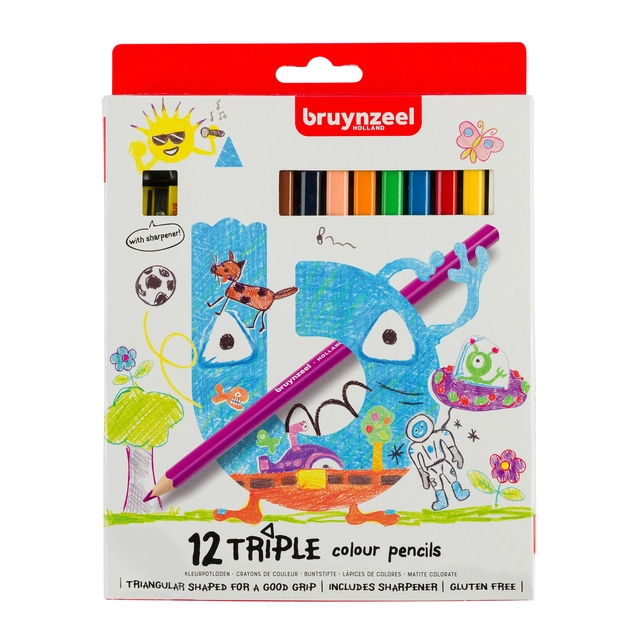 Een Kleurpotlood Bruynzeel Kids Triple set á 12 stuks assorti koop je bij Schellen Boek- en Kantoorboekhandel