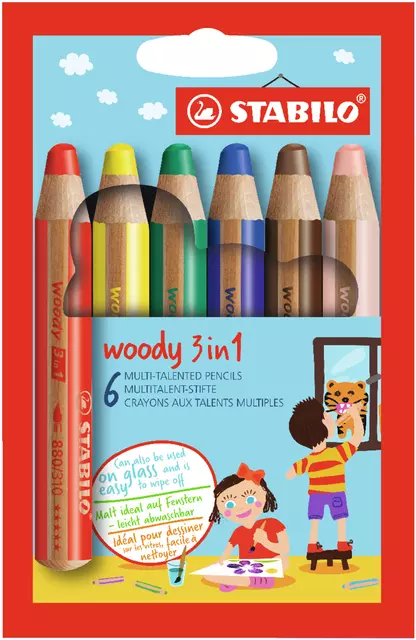 Een Kleurpotloden STABILO 880 woody 3 in 1 assorti etui à 6 stuks koop je bij QuickOffice BV