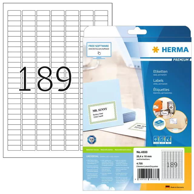 Een Etiket HERMA 4333 25.4X10mm A4 25st koop je bij De Joma BV
