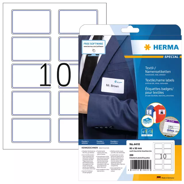 Een Naambadge etiket HERMA 4410 80X50mm wit blauw koop je bij De Joma BV