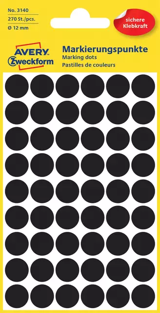 Een Etiket Avery Zweckform 3140 rond 12mm zwart 270stuks koop je bij De Joma BV