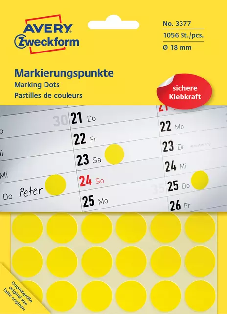 Een Etiquette Avery Zweckform 3377 rond 18mm jaune 1056 pcs koop je bij QuickOffice BV