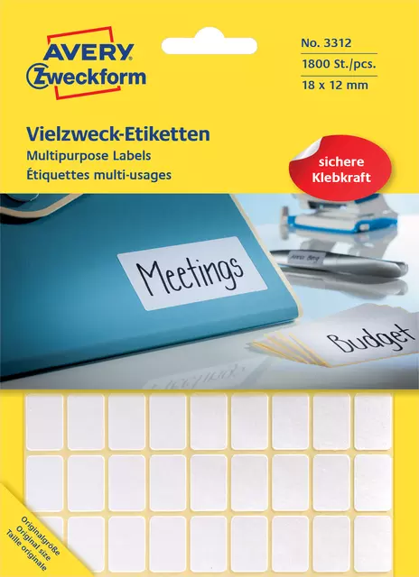 Een Etiket Avery Zweckform 3312 18x12mm wit 1800stuks koop je bij Schellen Boek- en Kantoorboekhandel