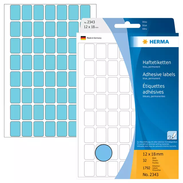 Een Etiket HERMA 2343 12x18mm blauw 1792stuks koop je bij Schellen Boek- en Kantoorboekhandel