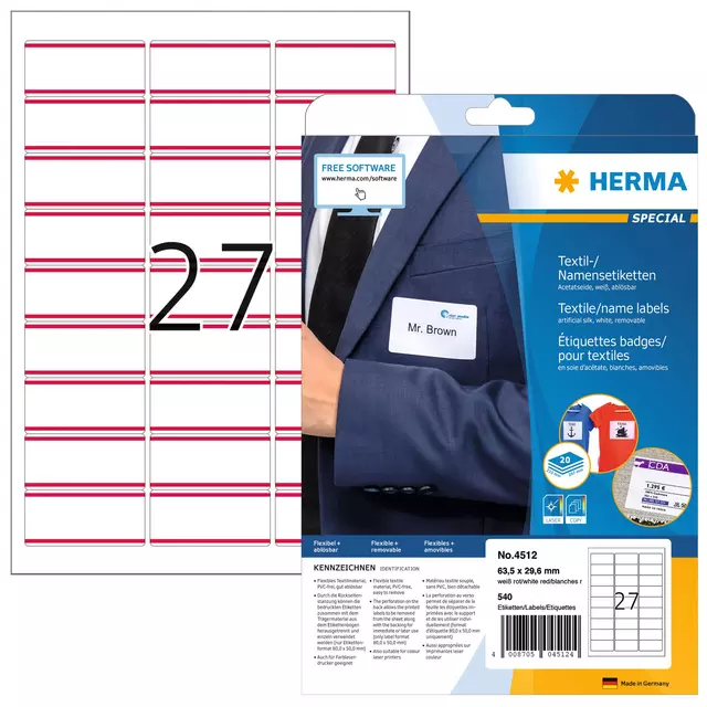 Een Naambadge etiket HERMA 4512 63.5x29.6mm wit/rood koop je bij De Joma BV