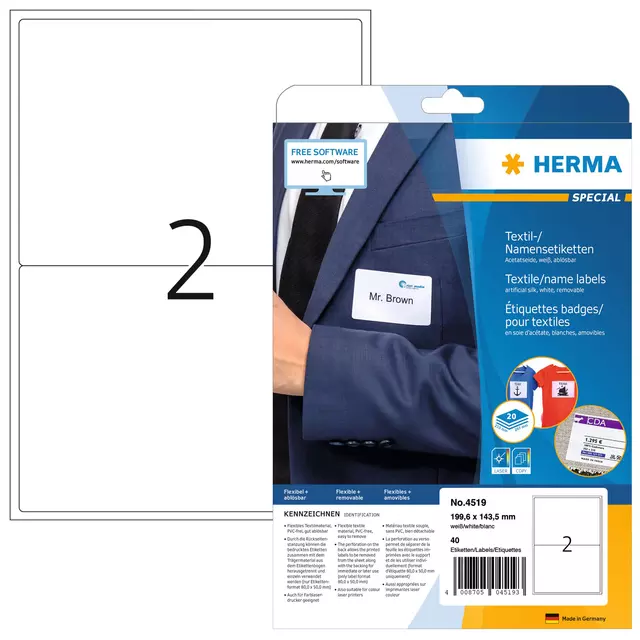 Een Etiket HERMA 4519 199.6x143.5mm acetaatzijde wit koop je bij All Office Kuipers BV