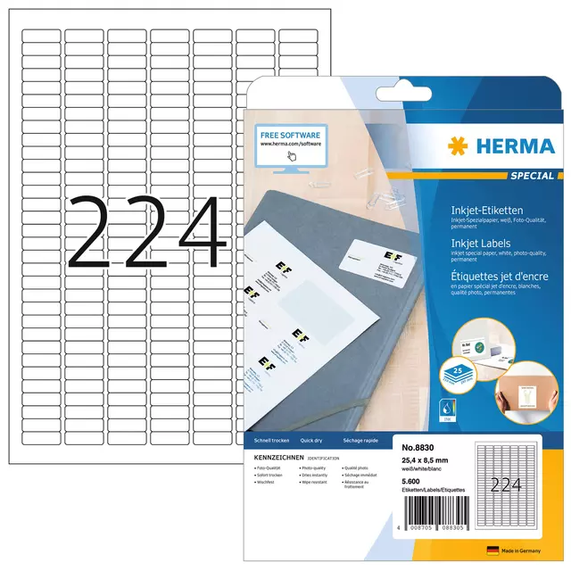 Een Etiket HERMA 8830 25.4x8.5mm mat wit 5600stuks koop je bij All Office Kuipers BV