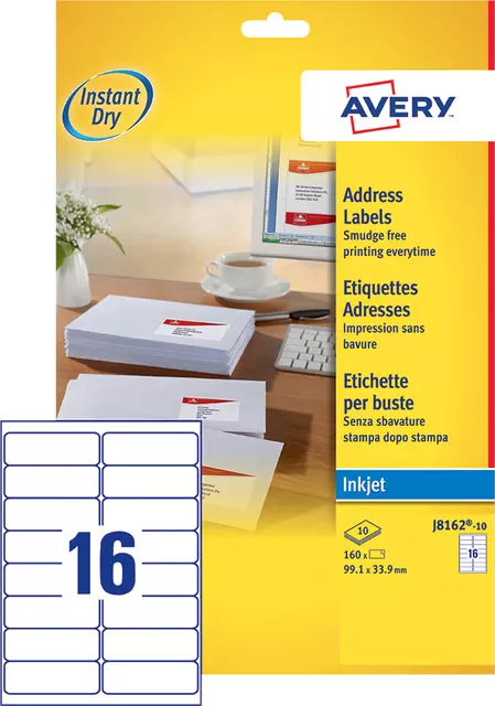 Een Etiket Avery J8162-100 99.1x33.9mm wit 1600stuks koop je bij De Joma BV