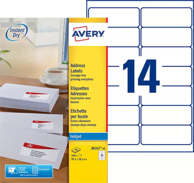 Een Etiket Avery J8163-40 99.1x38.1mm wit 560stuks koop je bij Avoux