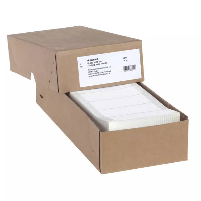 Een Etiket HERMA 8211 88.9x35.7mm 1-baans wit 4000stuks koop je bij Schellen Boek- en Kantoorboekhandel