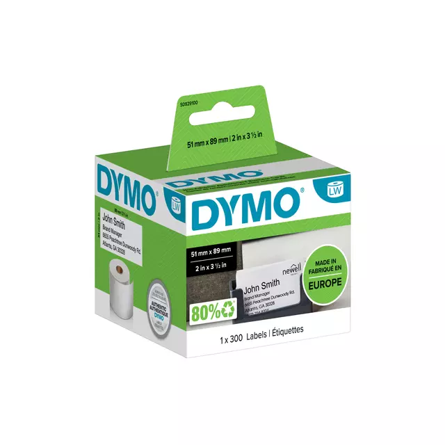 Een Etiket Dymo LabelWriter visitekaart 51x89mm 1 rol á 300 stuks wit koop je bij De Joma BV