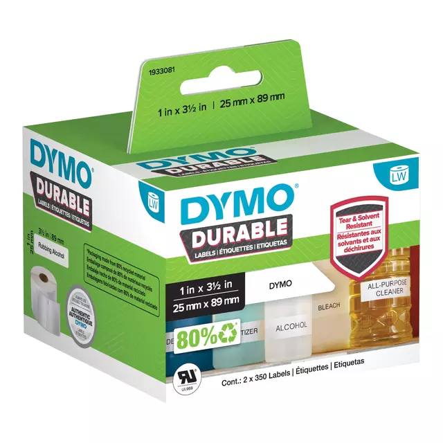 Een Etiket Dymo LabelWriter industrieel 25x89 2st wit koop je bij All Office Kuipers BV