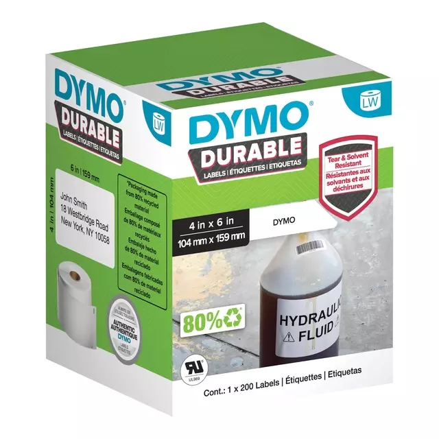 Een Etiket Dymo LabelWriter industrieel 104x159mm 1 rol á 200 stuks wit koop je bij Schellen Boek- en Kantoorboekhandel