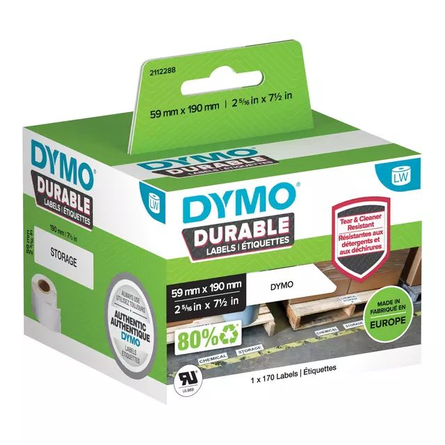Een Etiket Dymo LabelWriter industrieel 59x190mm 1 rol á 170 stuks wit koop je bij De Joma BV
