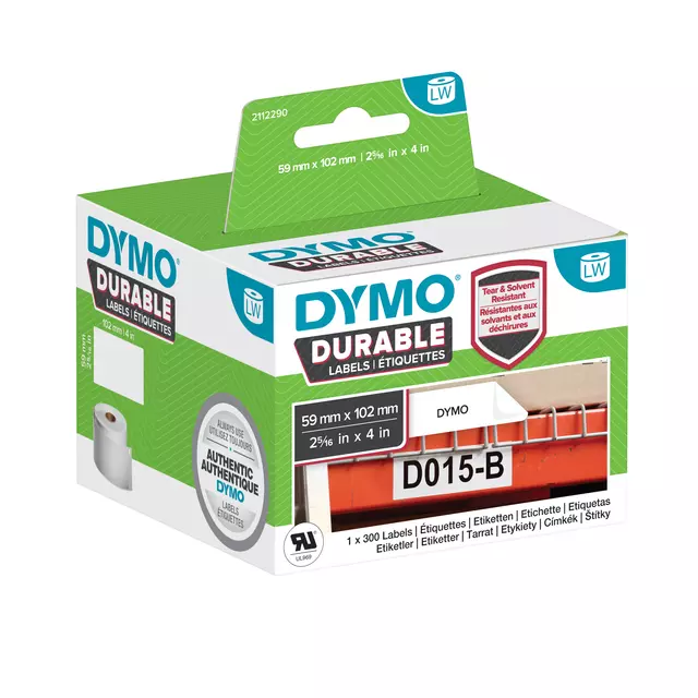 Een Etiket Dymo LabelWriter industrieel 59x102mm 1 rol á 300 stuks wit koop je bij De Joma BV