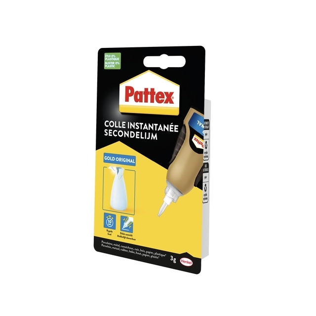 Een Secondelijm Pattex Gold original tube 3gram op blister koop je bij Friese Schrijfkamer