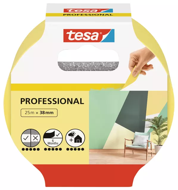 Een Afplaktape tesa® Professional 25mx38mm geel koop je bij De Joma BV