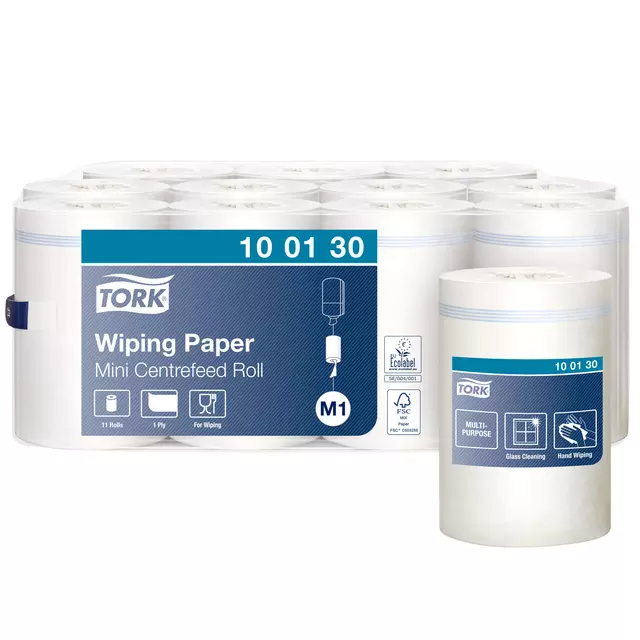 Buy your Poetspapier Tork Wiping mini rol M1 1 laags centerfeed wit 100130 at QuickOffice BV