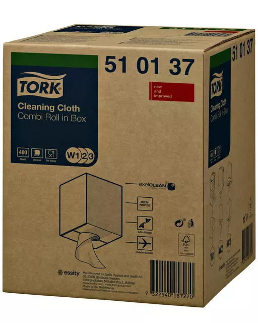 Een Reiningingsdoek Tork W1 herbruikbaar nonwoven 400 vel wit 510137 koop je bij Friese Schrijfkamer