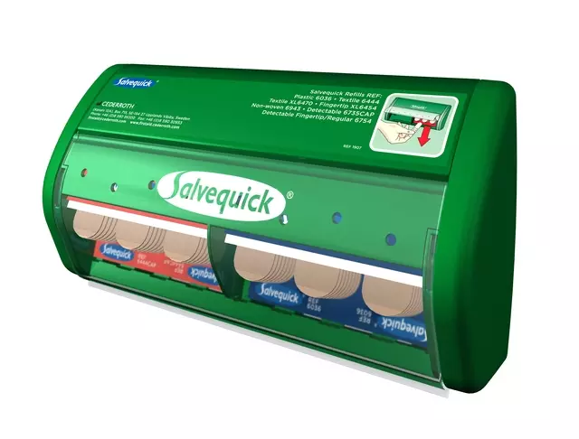 Een Pleisterdispenser Salvequick met inhoud koop je bij QuickOffice BV