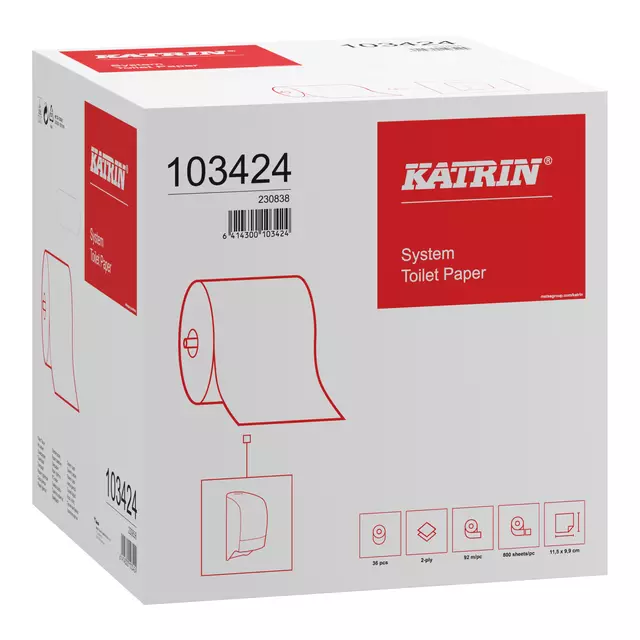 Een Toiletpapier Katrin System 2-laags wit 36rollen koop je bij De Joma BV