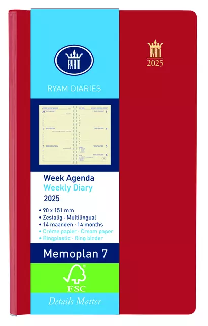 Agenda 2025 Ryam Memoplan 7 Suprema 7dagen/2pagina's ringplastic assorti