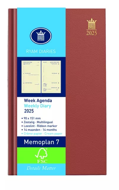 Een Agenda 2025 Ryam Memoplan 7 Nappa 7dagen/2pagina's assorti koop je bij Deska Alles voor Kantoor