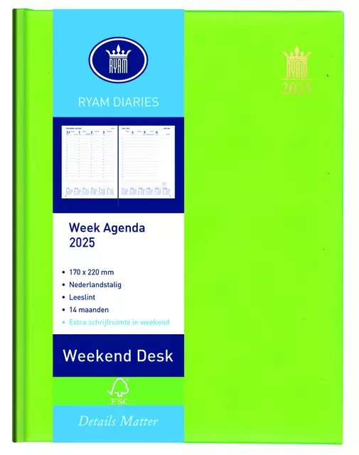 Een Agenda 2025 Ryam Weekplan Weekend Desk Lazio 7dagen/2pagina's assorti koop je bij van Kerkvoorde & Hollander B.V.