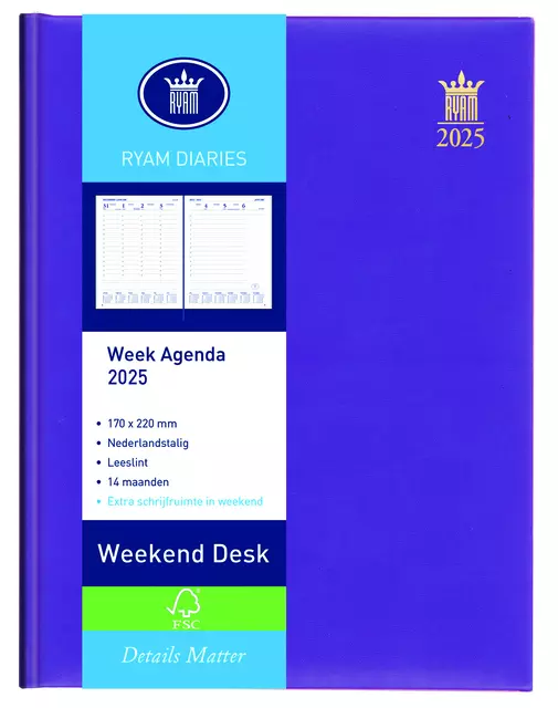 Agenda 2025 Ryam Weekplan Weekend Desk Lazio 7dagen/2pagina's assorti