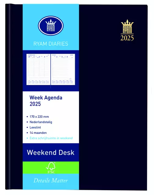 Een Agenda 2025 Ryam Weekplan Weekend Desk Lazio 7dagen/2pagina's assorti koop je bij Quality Office Supplies