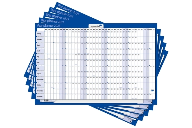 Een Jaarplanner 2025 Legamaster 90x60cm horizontaal gelamineerd en oprolbaar Engelstalig koop je bij Friese Schrijfkamer