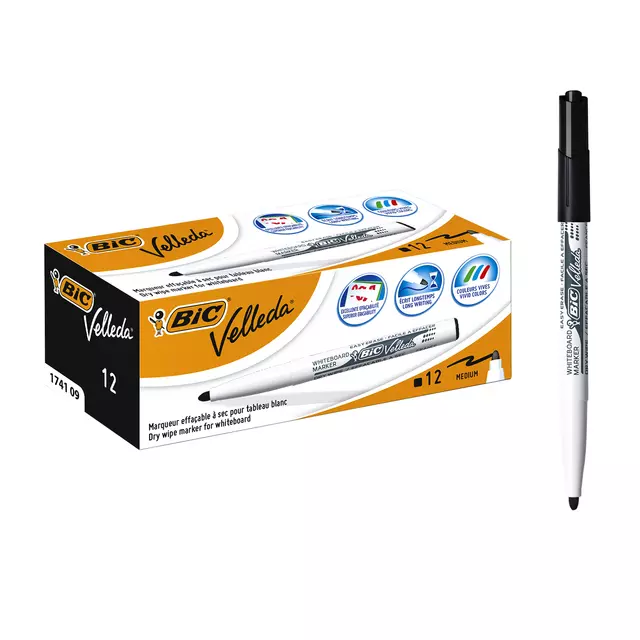 Een Viltstift Bic Velleda 1741 whiteboard rond medium zwart koop je bij WinkelVolWinkels