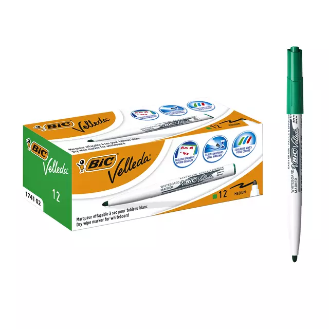 Een Viltstift Bic Velleda 1741 whiteboard rond medium groen koop je bij QuickOffice BV