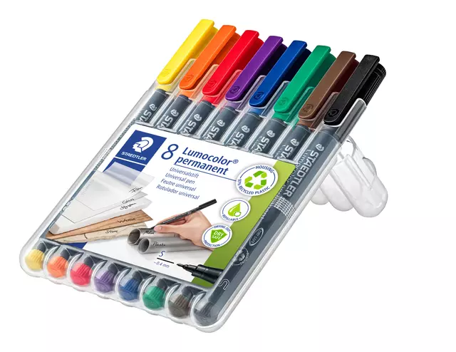 Een Viltstift Staedtler Lumocolor 313 permanent S set à 8 stuks assorti koop je bij Scheepstra Drachten