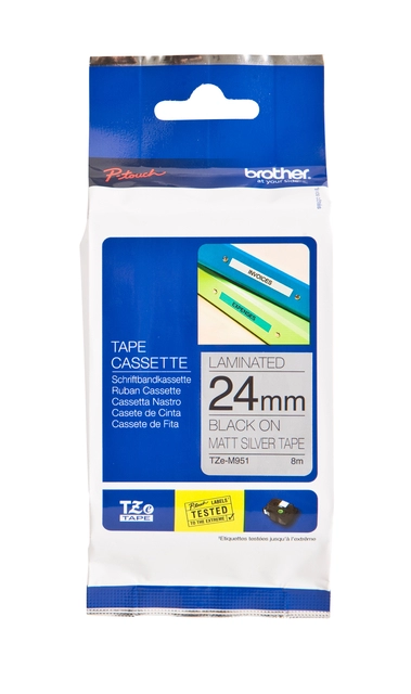 Een Labeltape Brother Ptouch TZeM951 24mm zilver koop je bij Egner kantoorspecialisten