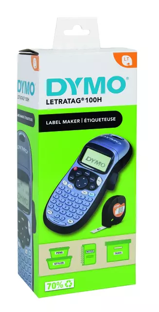 Een Labelprinter Dymo LetraTag 100H draagbaar abc 12mm blauw koop je bij De Joma BV