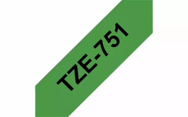 Een Labeltape Brother P-touch TZE-751 24mm zwart op groen koop je bij De Joma BV