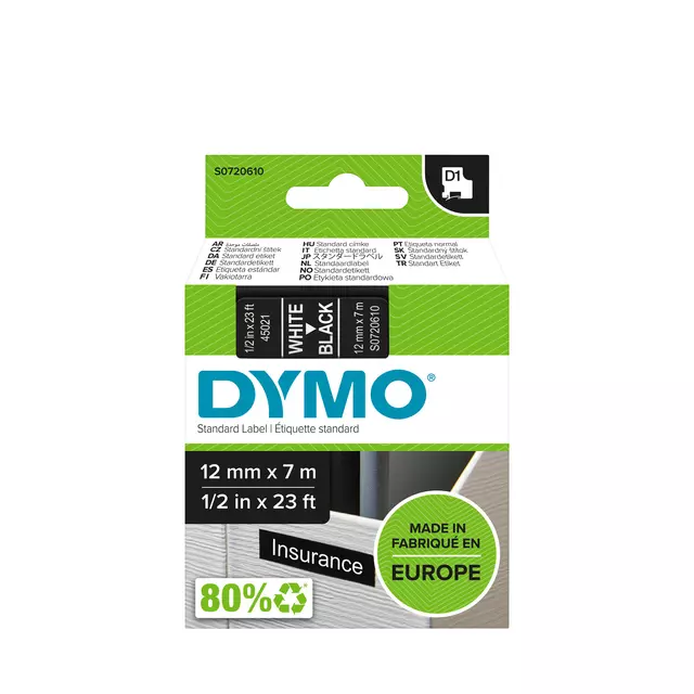 Een Labeltape Dymo LabelManager D1 polyester 12mm wit op zwart koop je bij Peter Wind