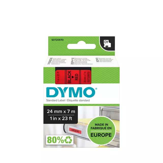 Een Labeltape Dymo LabelManager D1 polyester 24mm rood koop je bij All Office Kuipers BV