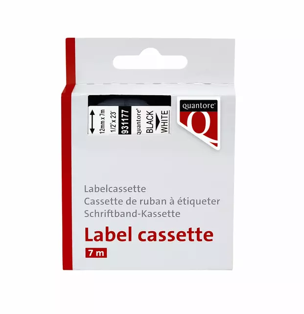 Een Labeltape Quantore 45013 12mmx7m zwart op wit koop je bij iPlusoffice