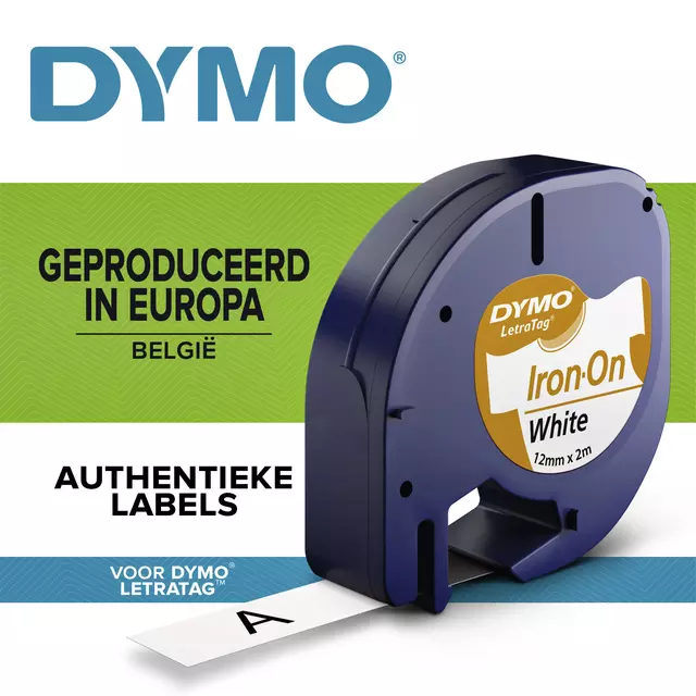 Een Labeltape Dymo LetraTag strijkbaar 12mm zwart op wit koop je bij De Joma BV