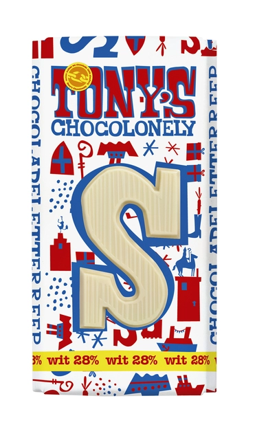 Een Chocoladeletter Tony's Chocolonely wit S 180gr koop je bij De Rijk Kantoorshop