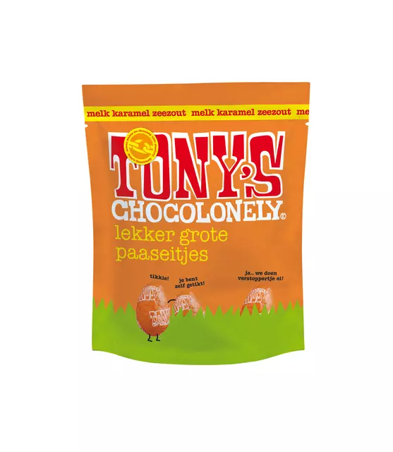 Een Chocolade Tony's paaseitjes melk met karamel zeezout zak à 14 stuks koop je bij De Rijk Kantoorshop