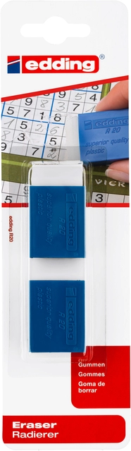 Een Gum edding R20 kunststof 45x24x10mm wit met blauwe houder 2 stuks koop je bij Clippz! Office Supplies