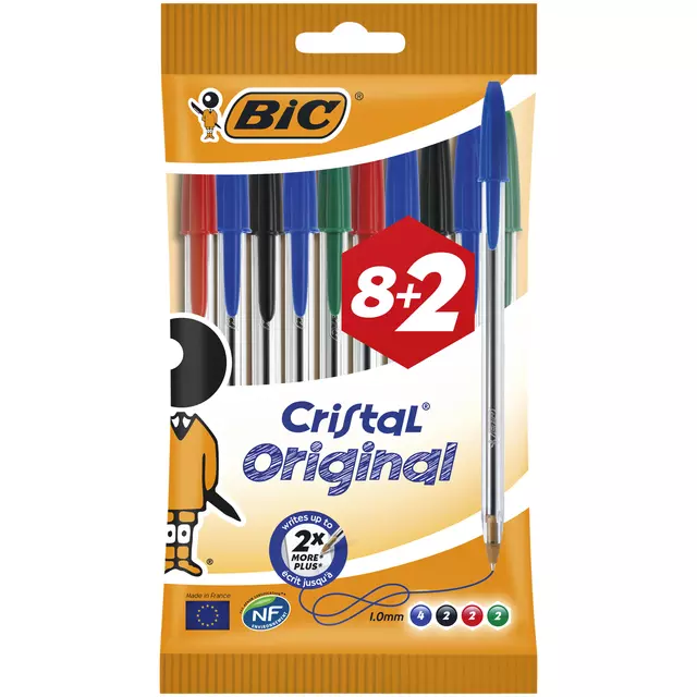 Een Balpen Bic Cristal medium assorti zakje à 8+2 gratis koop je bij Deska Alles voor Kantoor