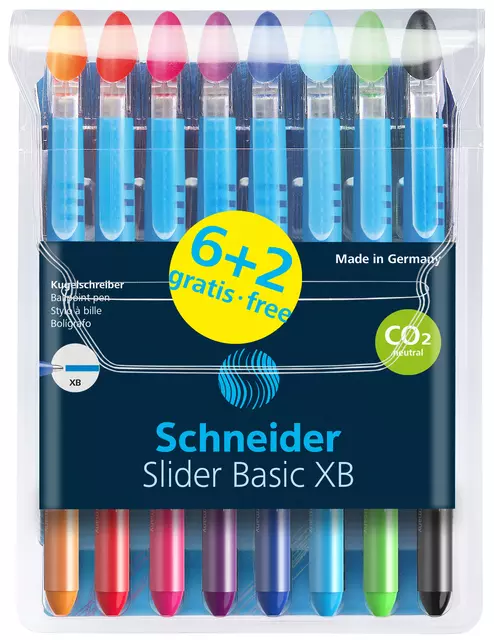 Balpen Schneider Slider Basic extra breed assorti etui à 6 + 2 gratis