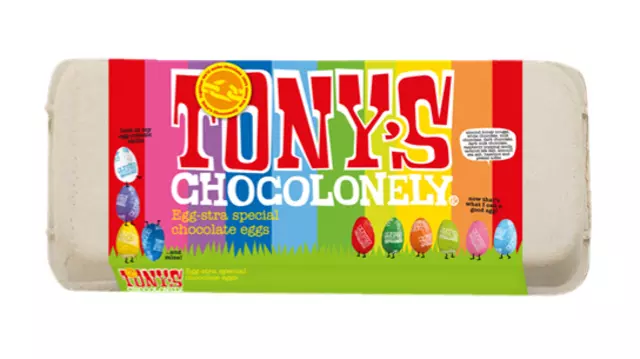 Een Chocolade Tony's Chocolonely paaseitjes doos mix groot 18 stuks koop je bij De Joma BV