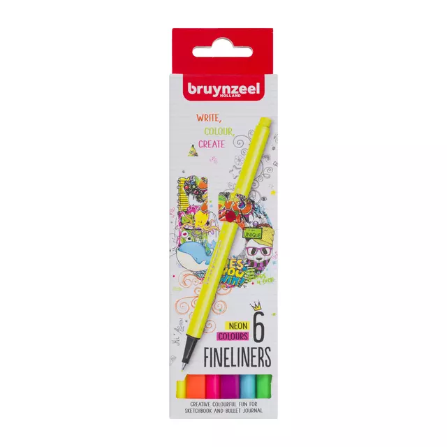 Fineliner Bruynzeel set á 6 neonkleuren